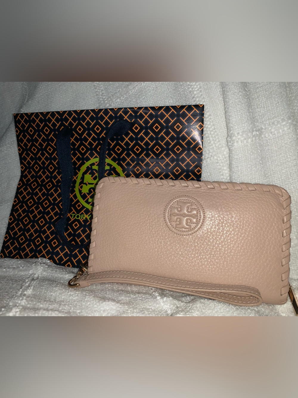 Tory Burch Blush Pink Pebbled Leather Wristlet